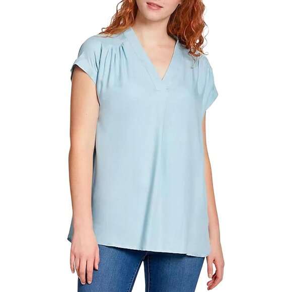 NWT Nine West Lightweight Relaxed Fit Woven Popover V-Neck Top 49009932 M Blue - Picture 1 of 7
